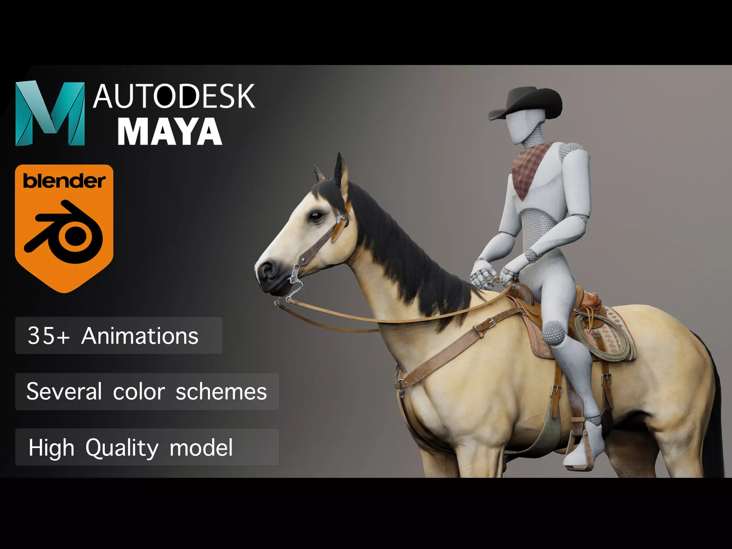 Classic Horse - Western Type Low-poly 3D model_0