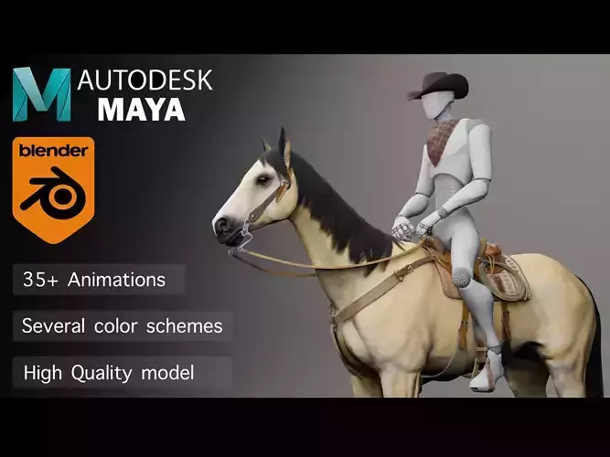 Classic Horse - Western Type Low-poly 3D model