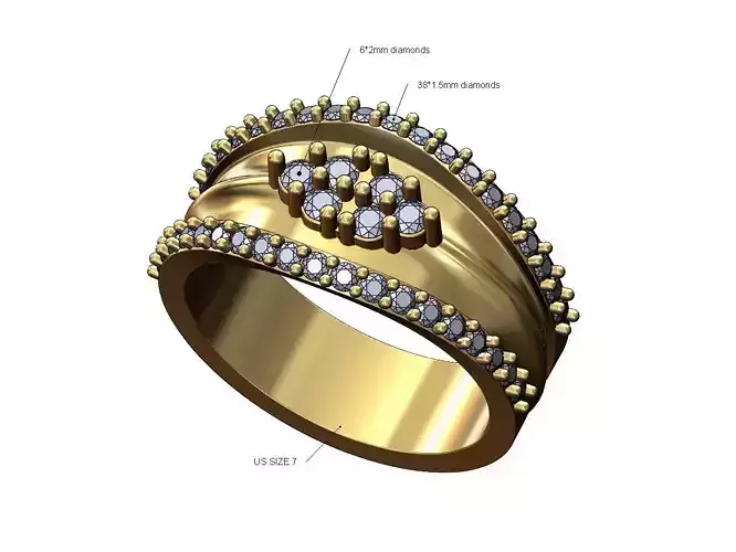 Diamond triangluar cluster and sides lips ring US size 7
