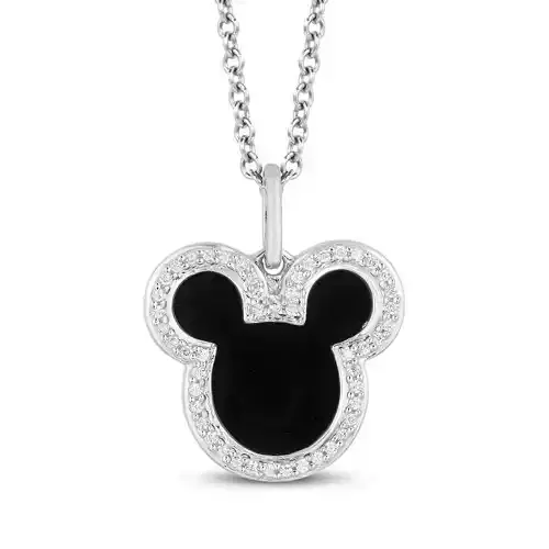 Mickey Mouse Shaped Black Enamel Necklace
