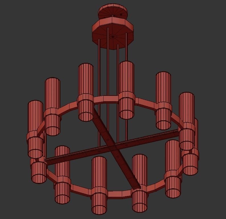 Taper light chandelier in brass with clear glass cylinders 3D model_1