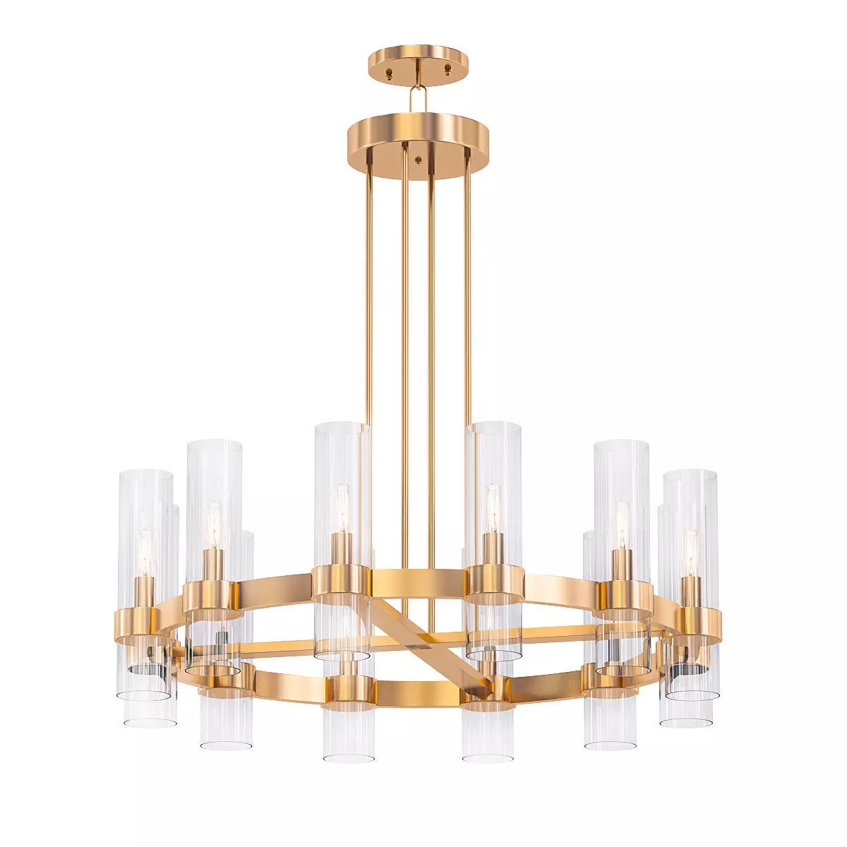 Taper light chandelier in brass with clear glass cylinders 3D model_0