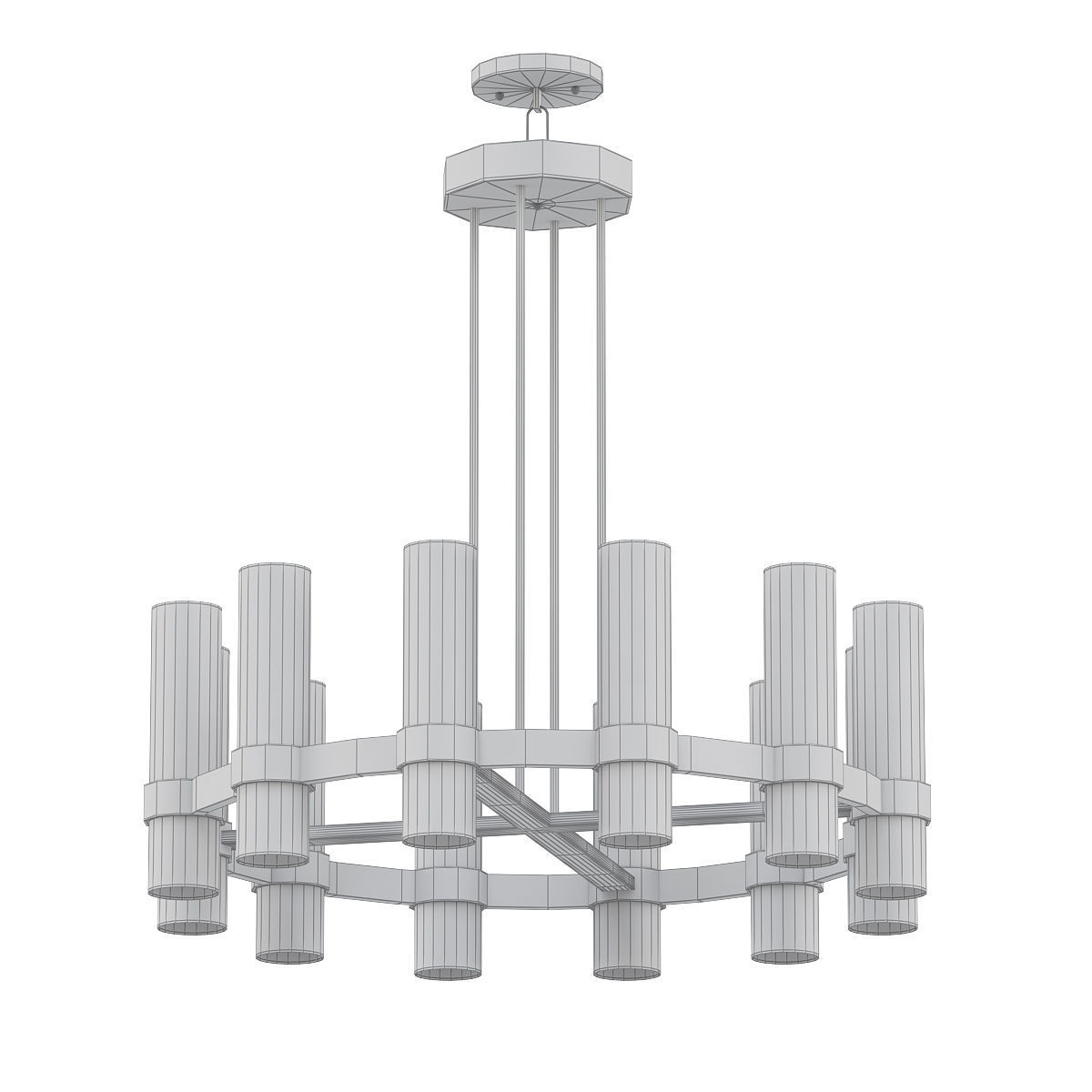 Taper light chandelier in brass with clear glass cylinders 3D model_4