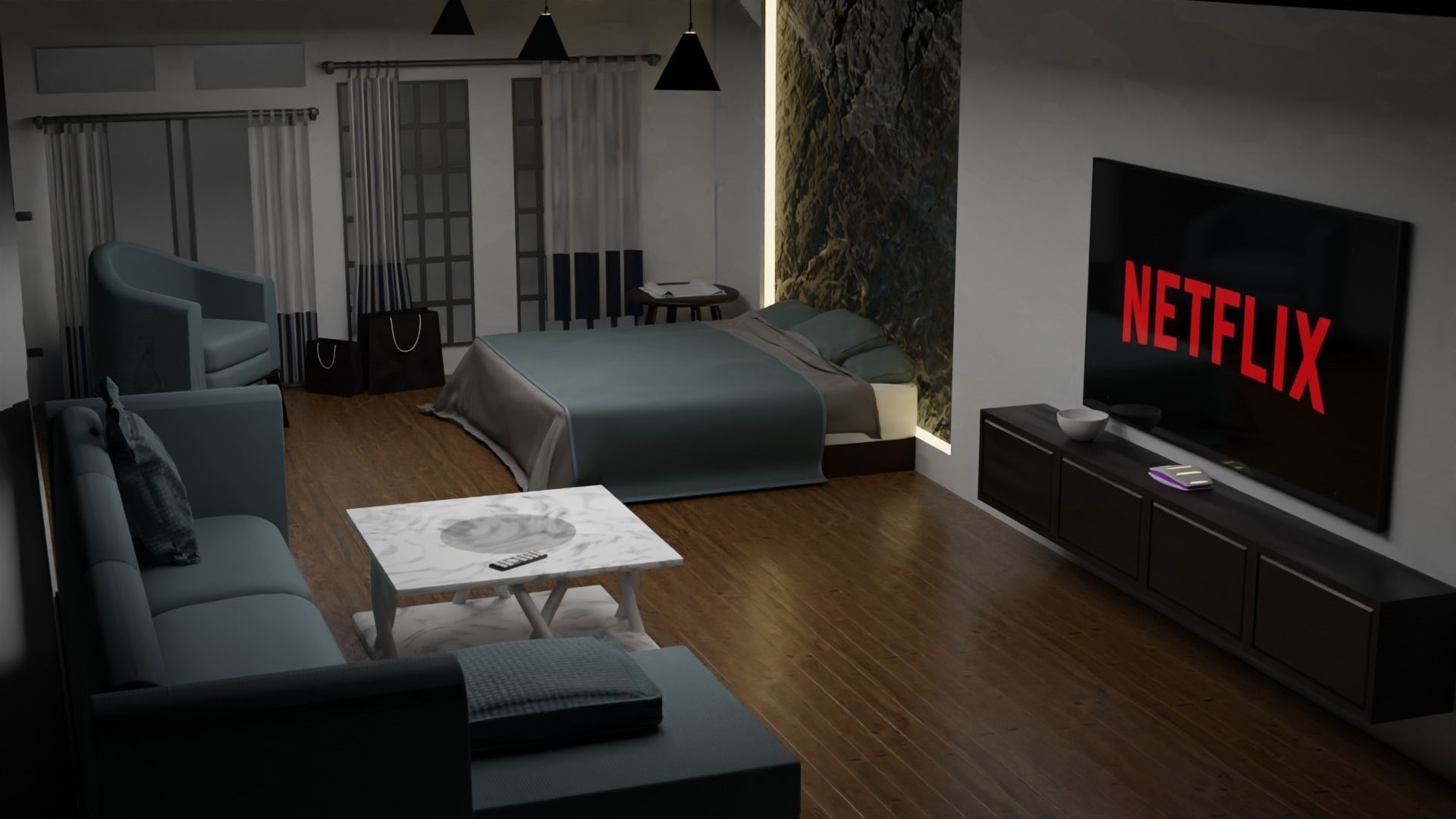 Blender cycles room Low-poly 3D model_1