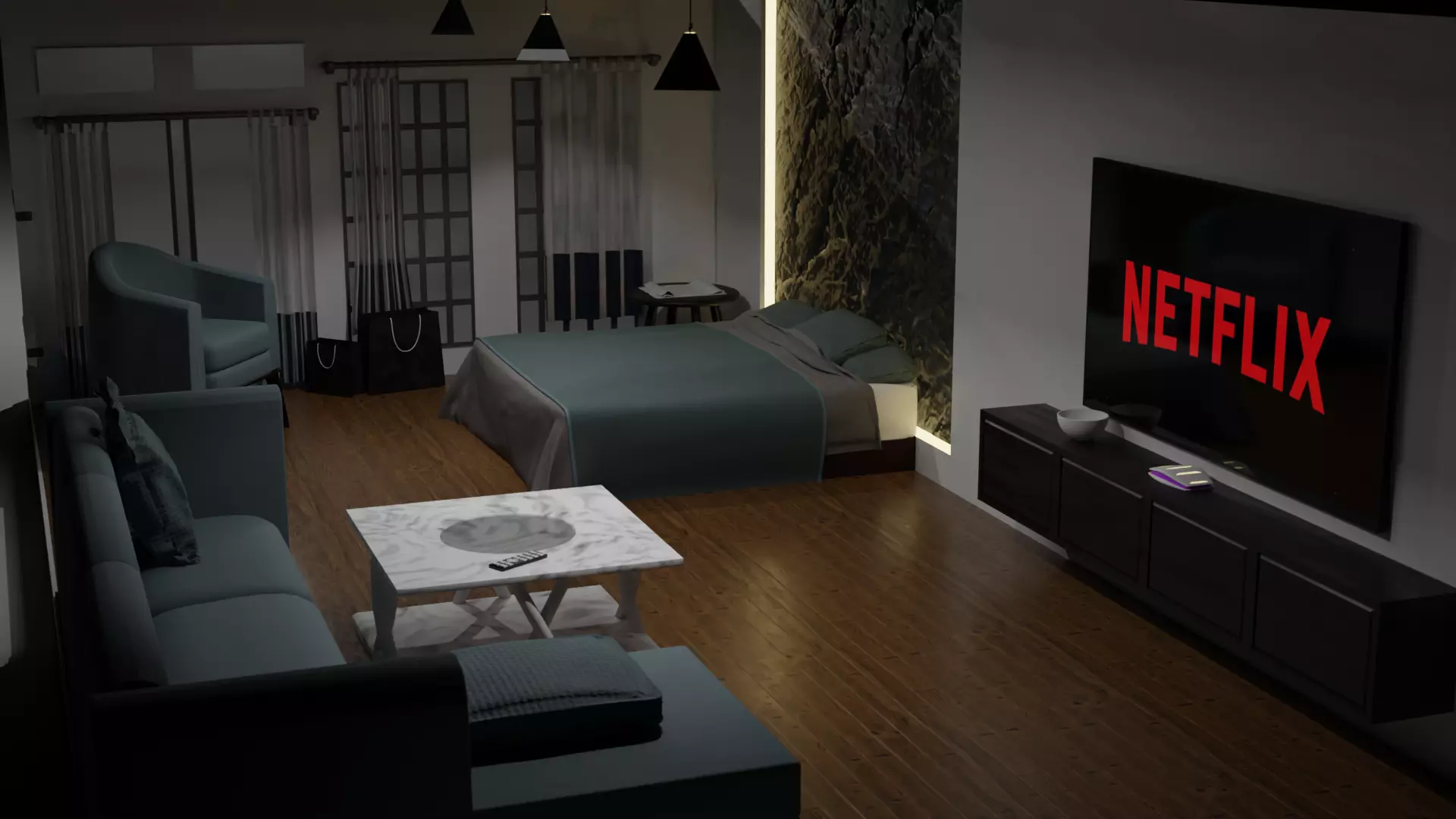 Blender cycles room Low-poly 3D model_0