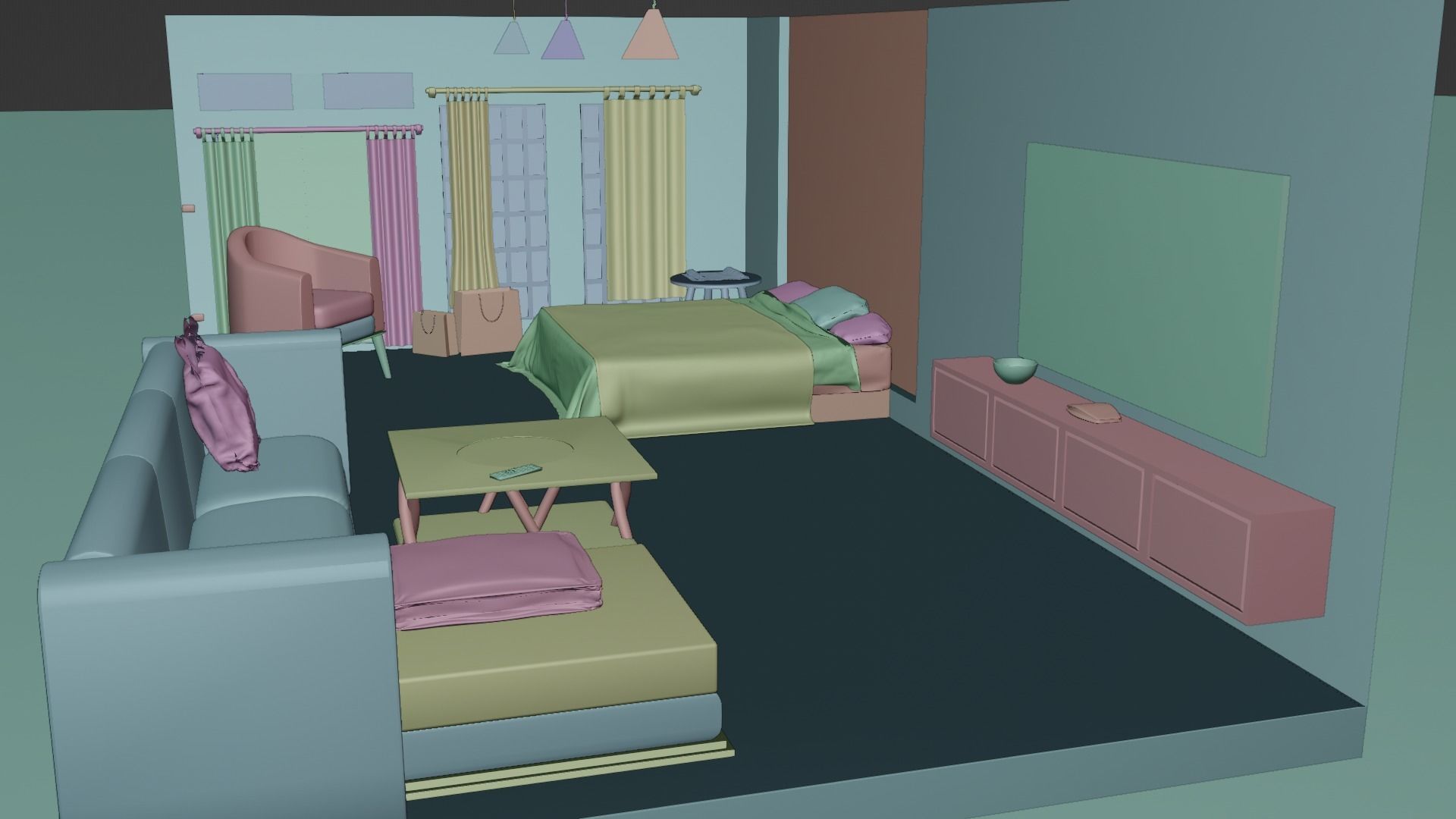 Blender cycles room Low-poly 3D model_4