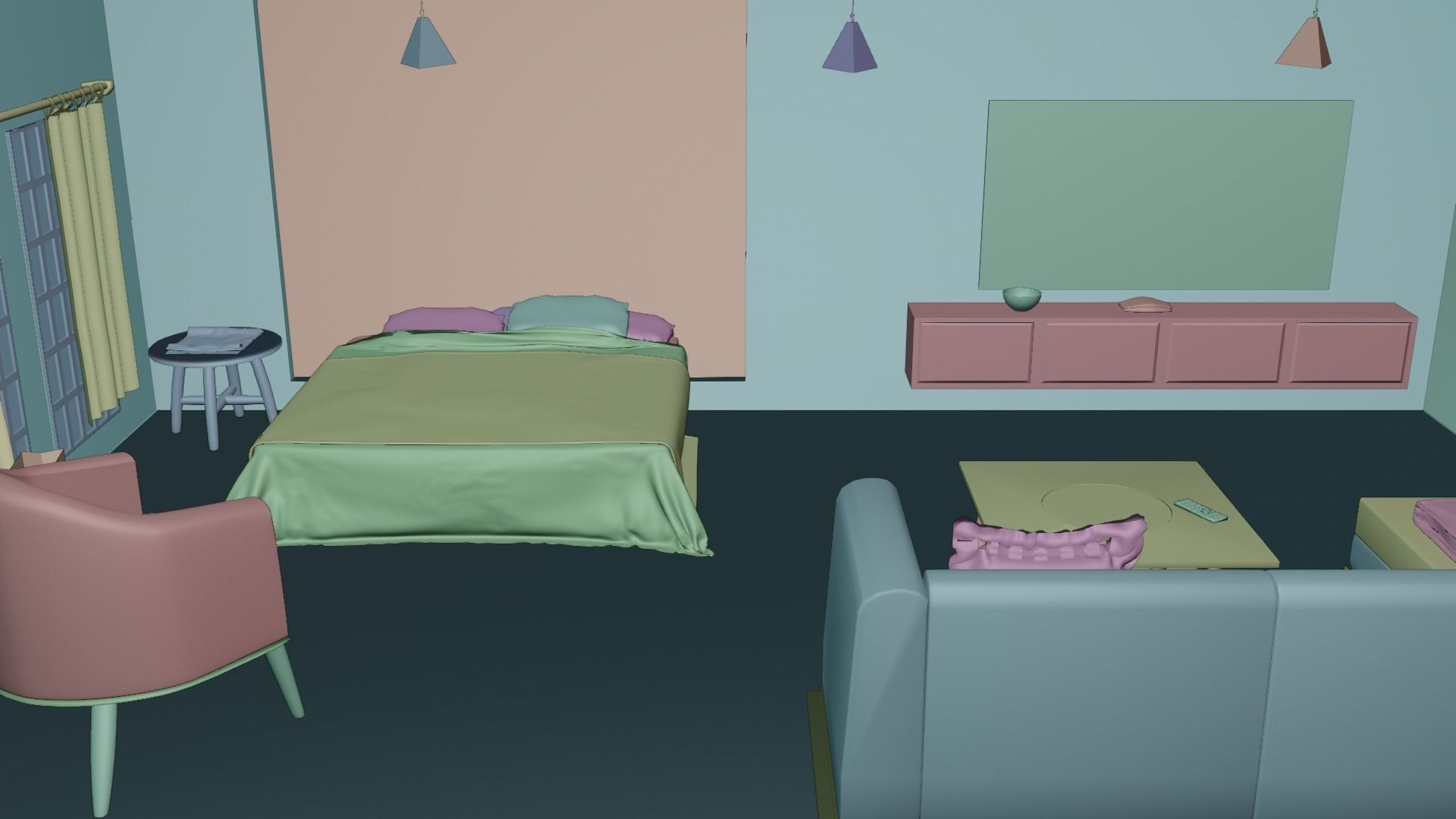 Blender cycles room Low-poly 3D model_3
