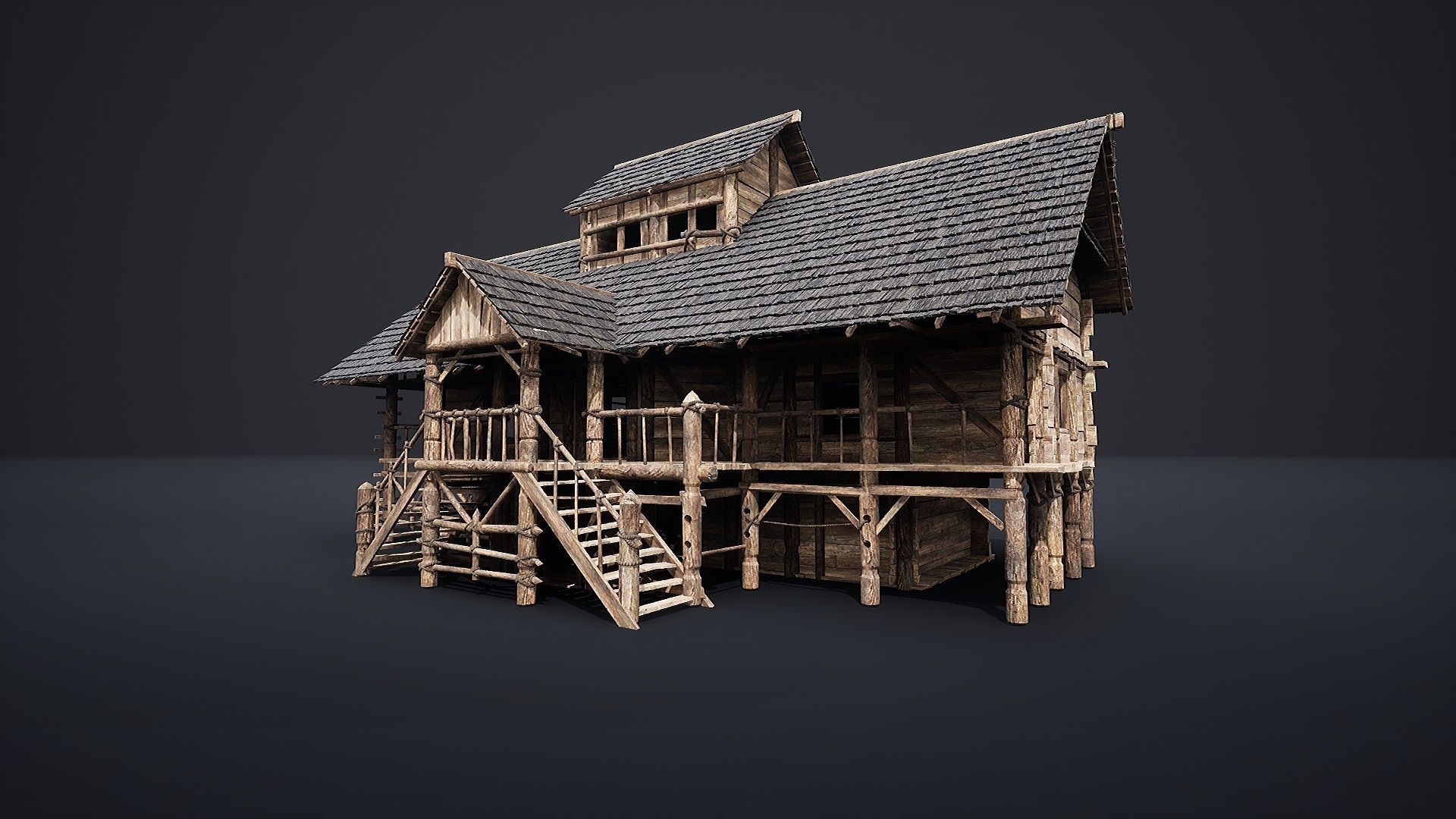 ENTERABLE MEDIEVAL SLAVIC HOUSE COTTAGE CABIN HUT VILLAGE PACK Low-poly 3D model_8