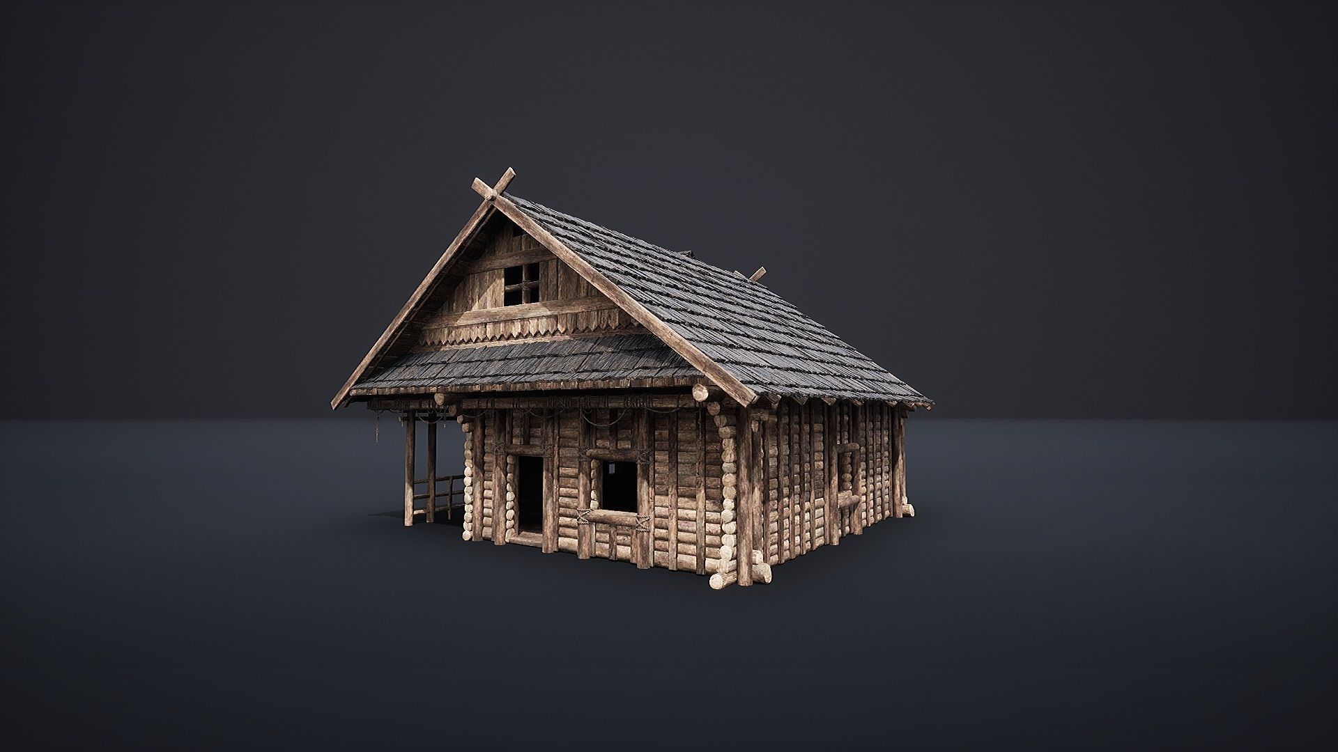 ENTERABLE MEDIEVAL SLAVIC HOUSE COTTAGE CABIN HUT VILLAGE PACK Low-poly 3D model_4