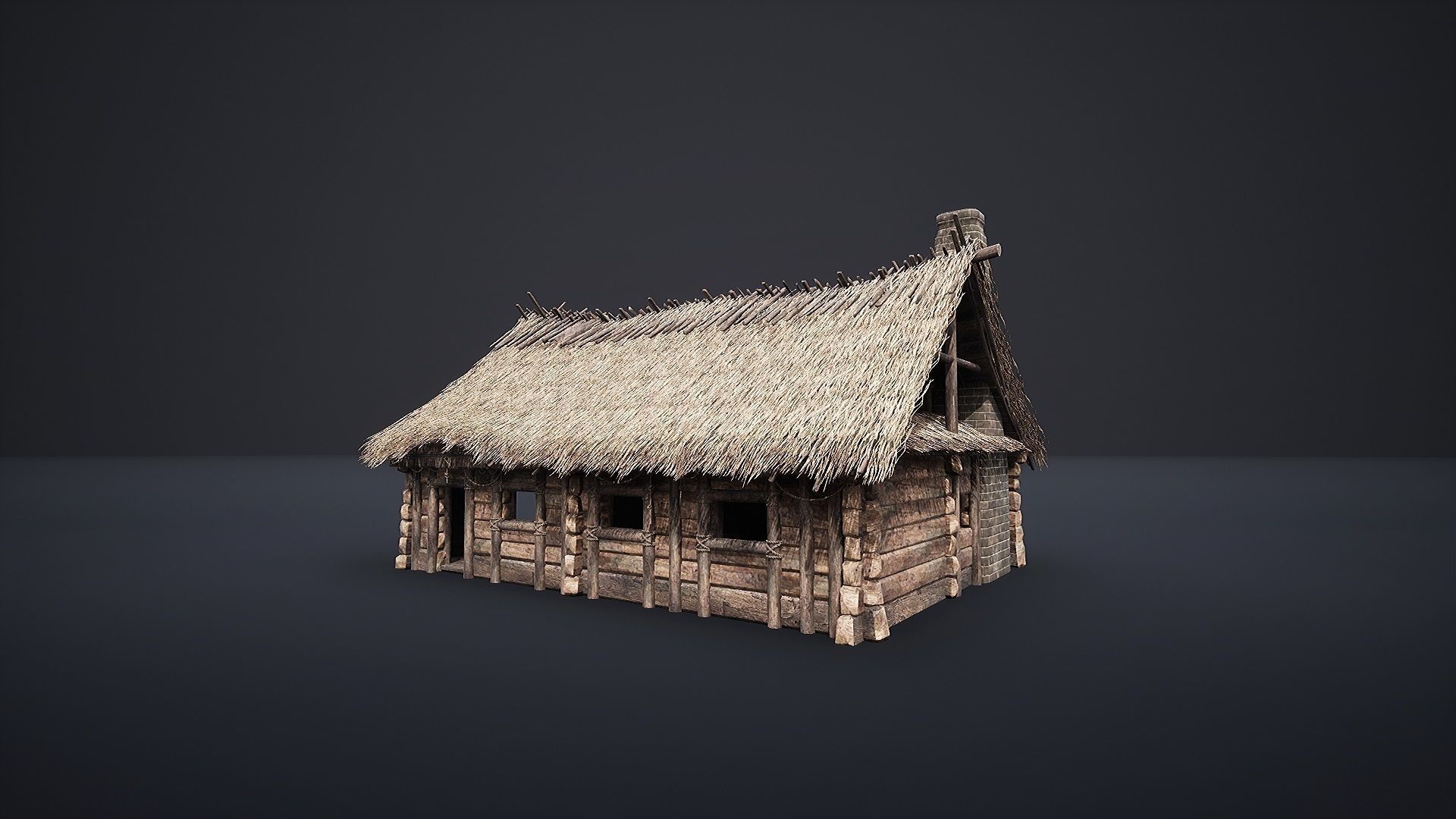 ENTERABLE MEDIEVAL SLAVIC HOUSE COTTAGE CABIN HUT VILLAGE PACK Low-poly 3D model_3