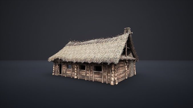 ENTERABLE MEDIEVAL SLAVIC HOUSE COTTAGE CABIN HUT VILLAGE PACK Low-poly 3D model 3