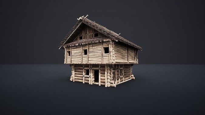 ENTERABLE MEDIEVAL SLAVIC HOUSE COTTAGE CABIN HUT VILLAGE PACK Low-poly 3D model 5
