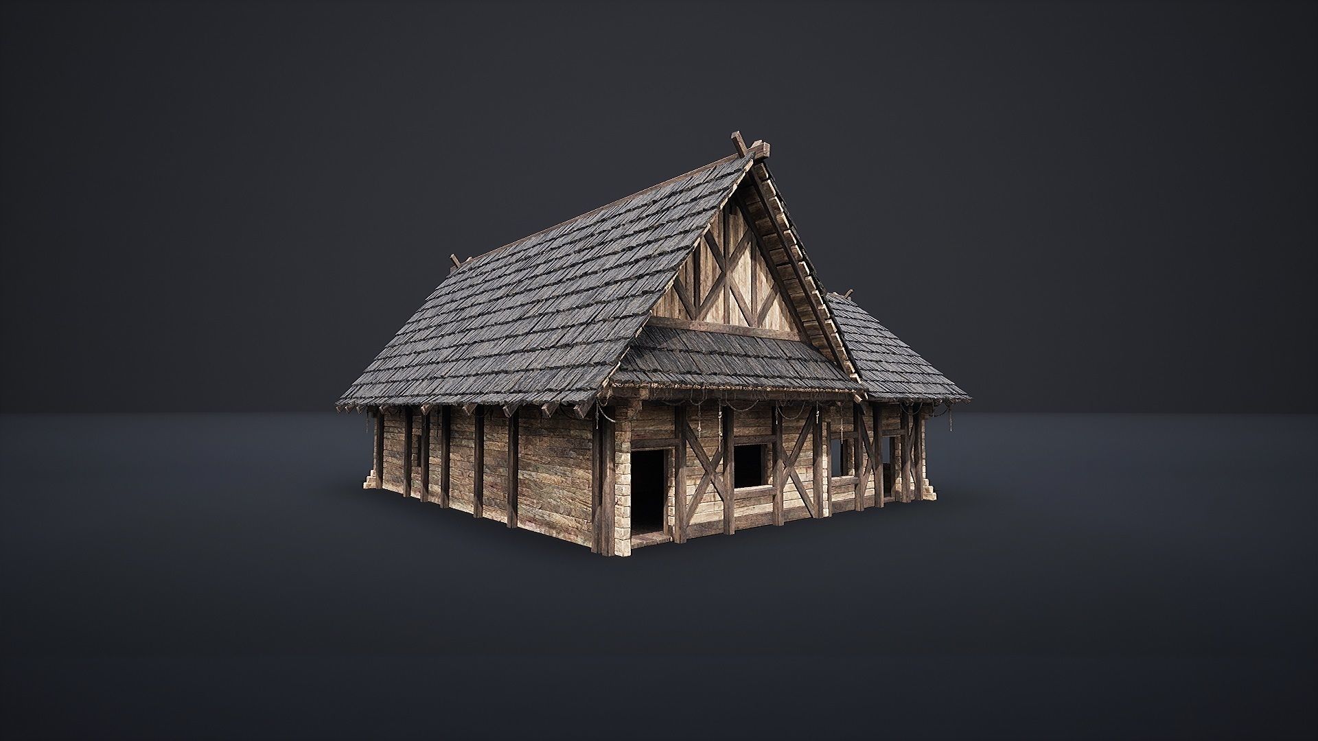 ENTERABLE MEDIEVAL SLAVIC HOUSE COTTAGE CABIN HUT VILLAGE PACK Low-poly 3D model_10