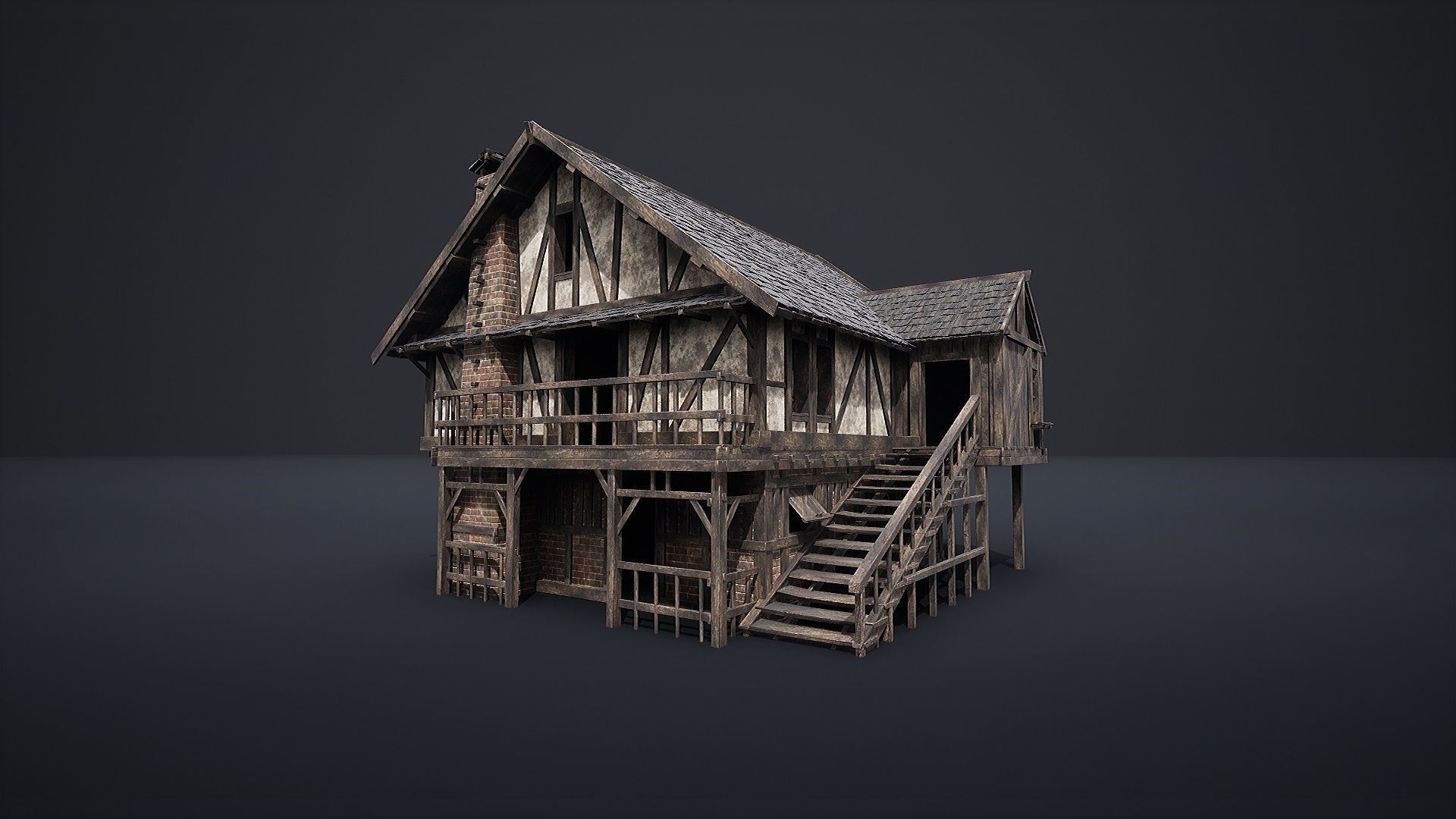 ENTERABLE MEDIEVAL SLAVIC HOUSE COTTAGE CABIN HUT VILLAGE PACK Low-poly 3D model_11