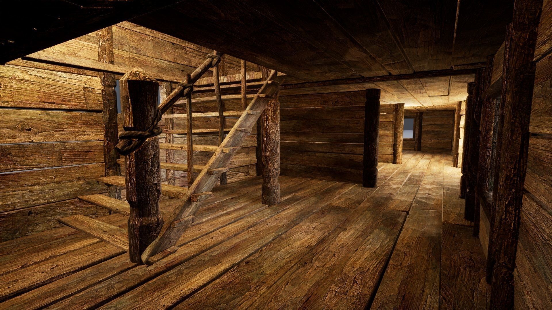 ENTERABLE MEDIEVAL SLAVIC HOUSE COTTAGE CABIN HUT VILLAGE PACK Low-poly 3D model_18