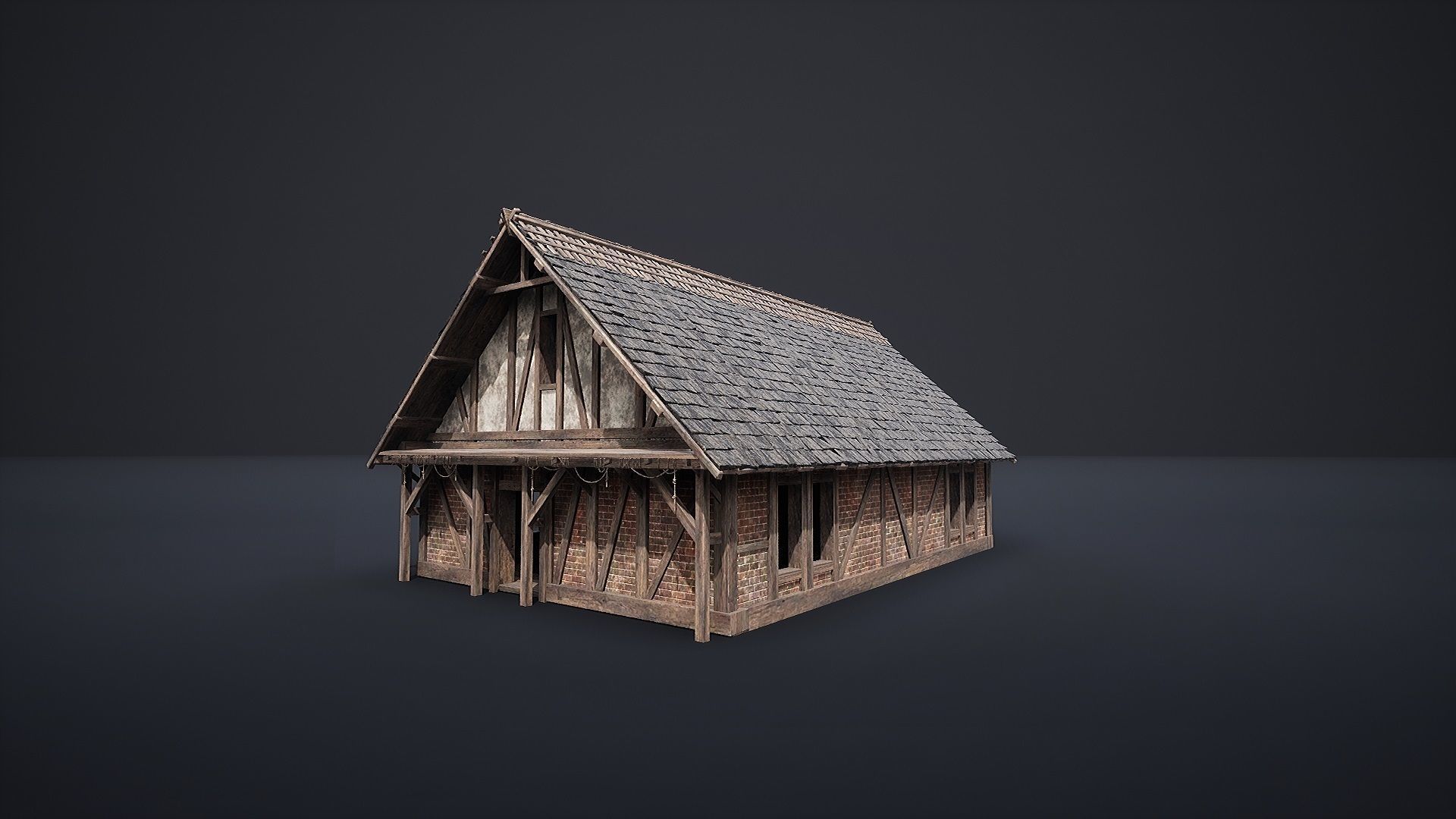 ENTERABLE MEDIEVAL SLAVIC HOUSE COTTAGE CABIN HUT VILLAGE PACK Low-poly 3D model_7