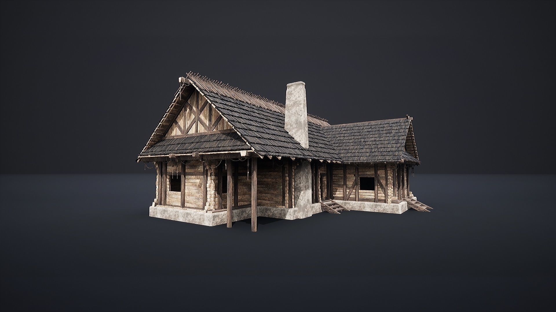 ENTERABLE MEDIEVAL SLAVIC HOUSE COTTAGE CABIN HUT VILLAGE PACK Low-poly 3D model_9
