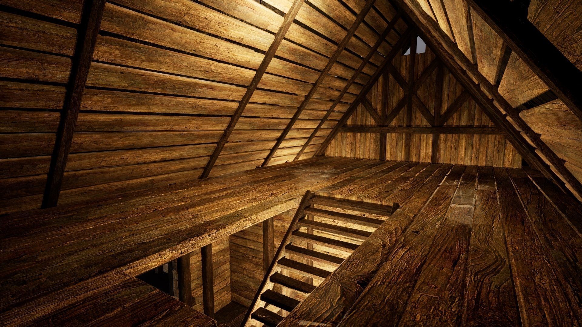 ENTERABLE MEDIEVAL SLAVIC HOUSE COTTAGE CABIN HUT VILLAGE PACK Low-poly 3D model_17