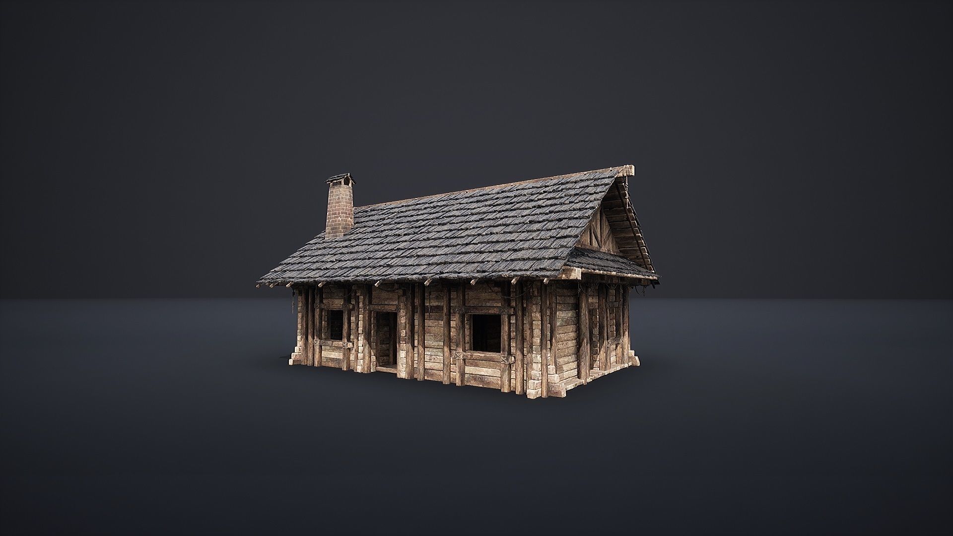 ENTERABLE MEDIEVAL SLAVIC HOUSE COTTAGE CABIN HUT VILLAGE PACK Low-poly 3D model_6