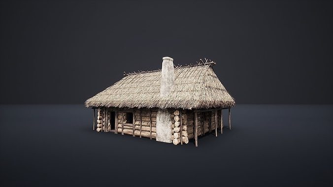 ENTERABLE MEDIEVAL SLAVIC HOUSE COTTAGE CABIN HUT VILLAGE PACK Low-poly 3D model 2