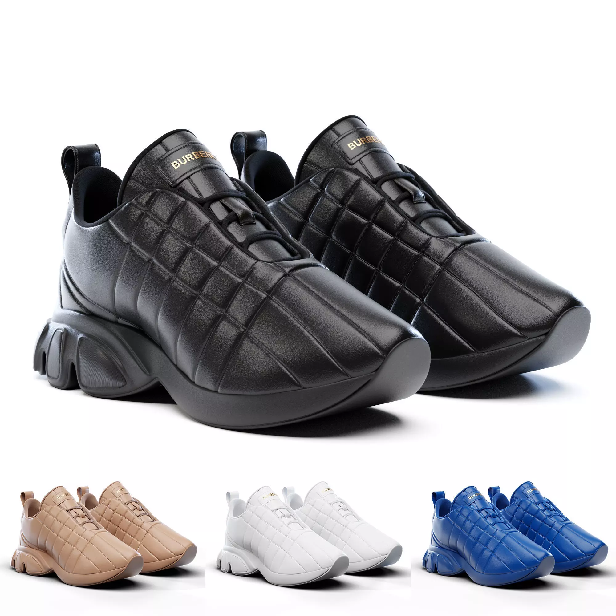Burberry Quilted Leather Classic Sneakers in 4 Colours 3D model
