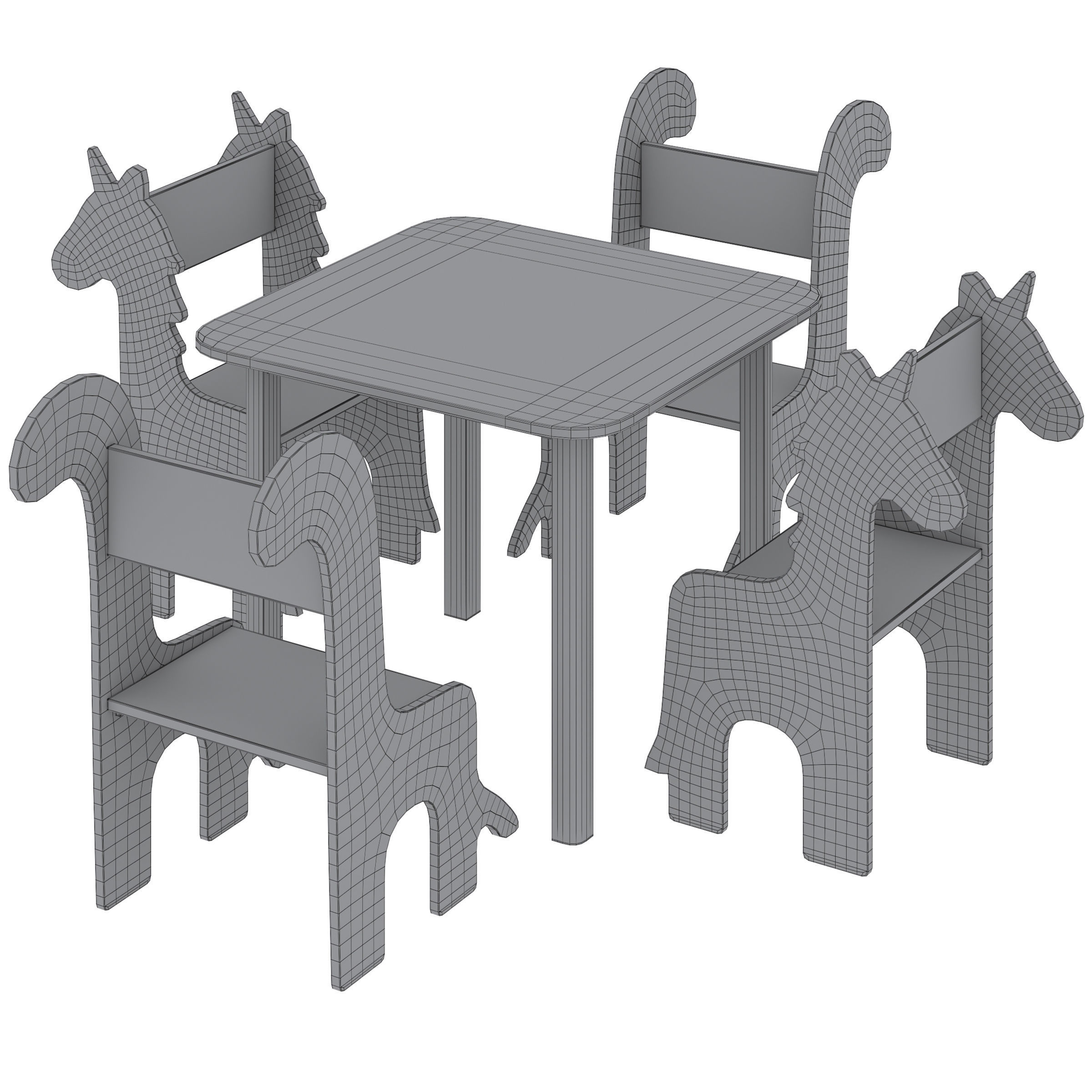 Table and Children Animal Chairs by THE HOME DECO FACTORY 3D model_5