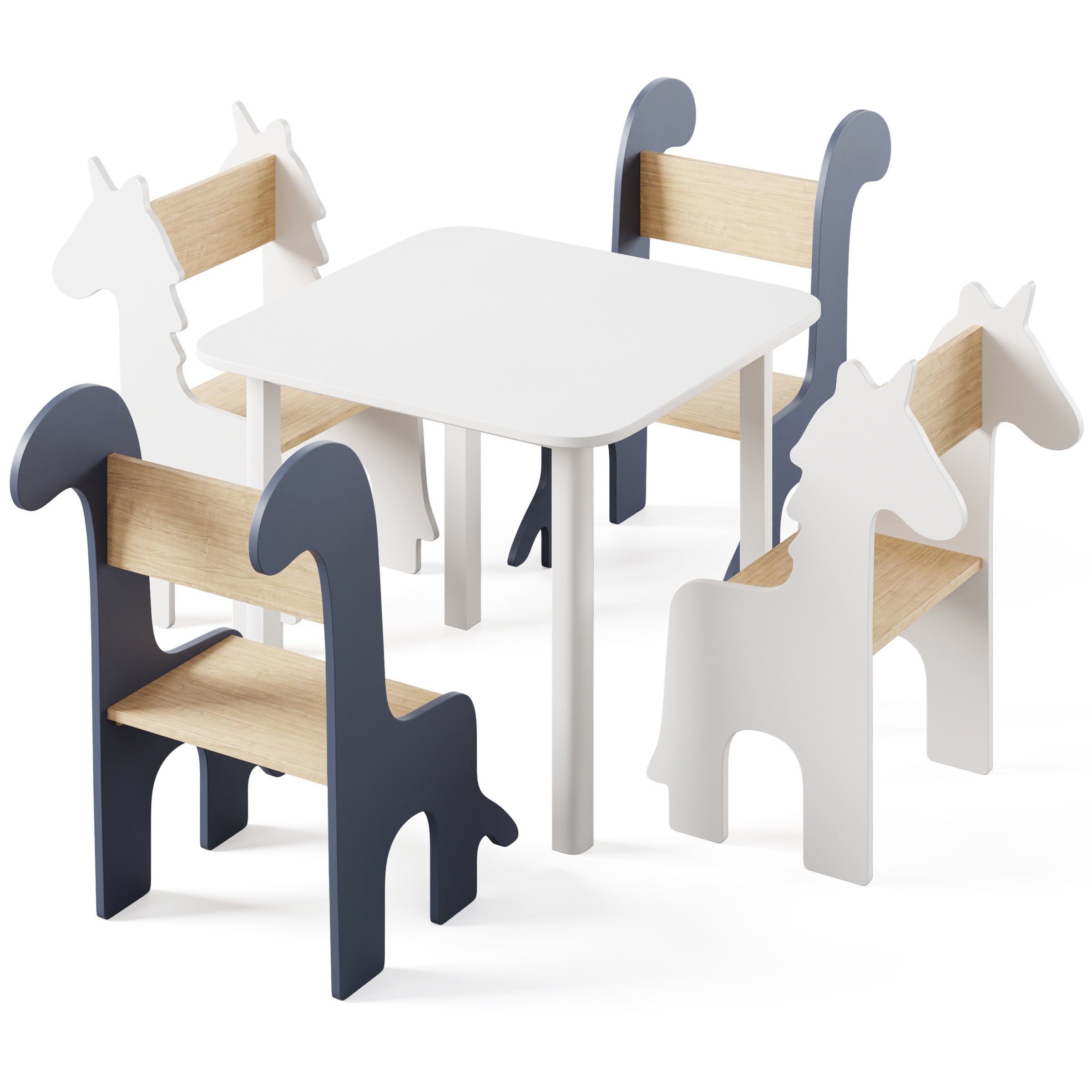Table and Children Animal Chairs by THE HOME DECO FACTORY 3D model_1
