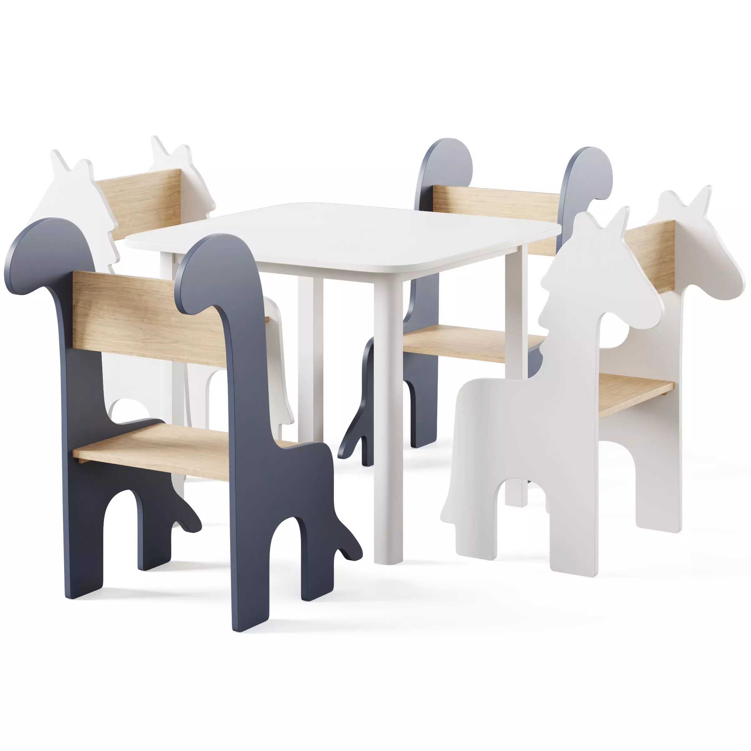 Table and Children Animal Chairs by THE HOME DECO FACTORY 3D model_0