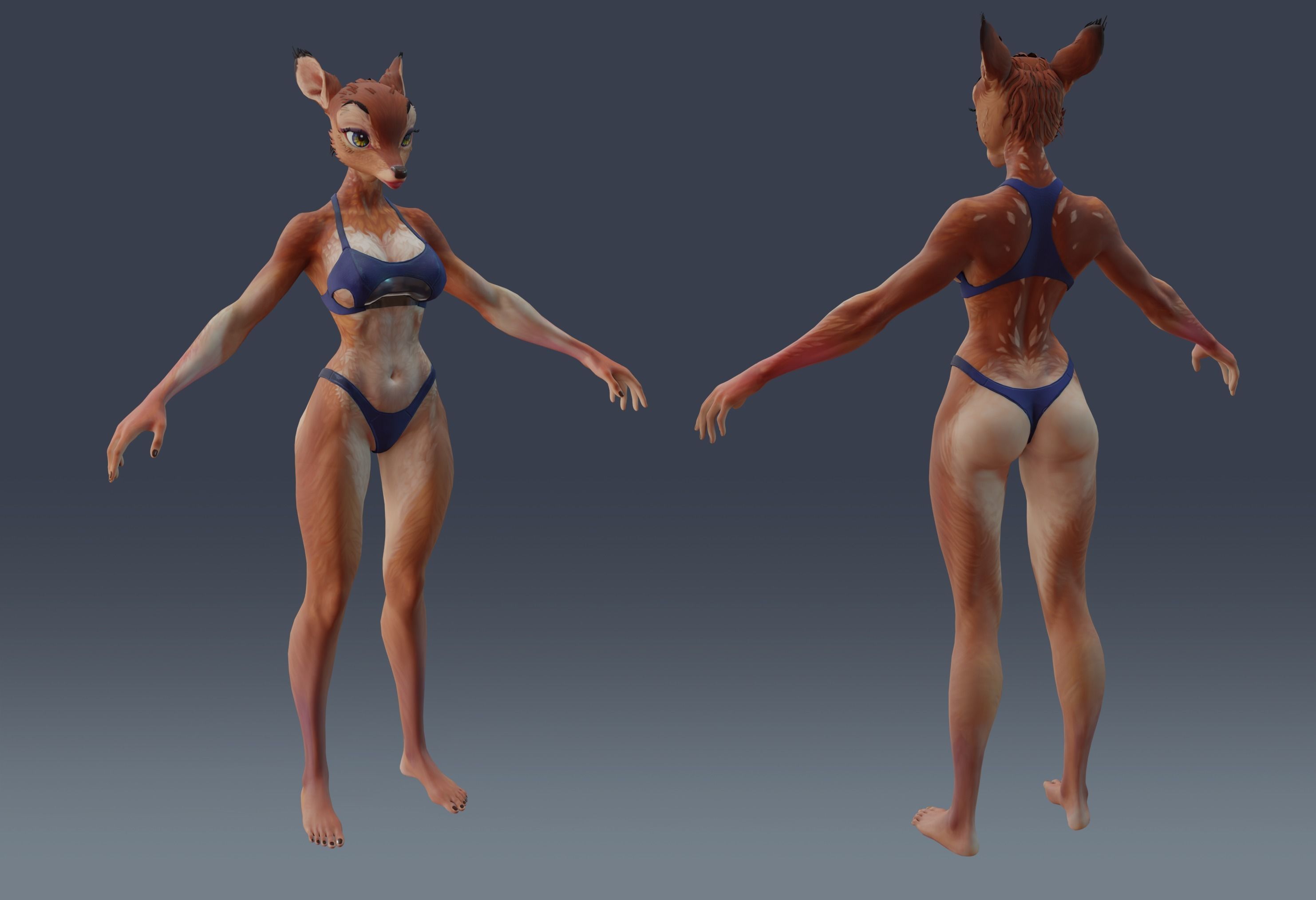 Deer girl Low-poly 3D model_9