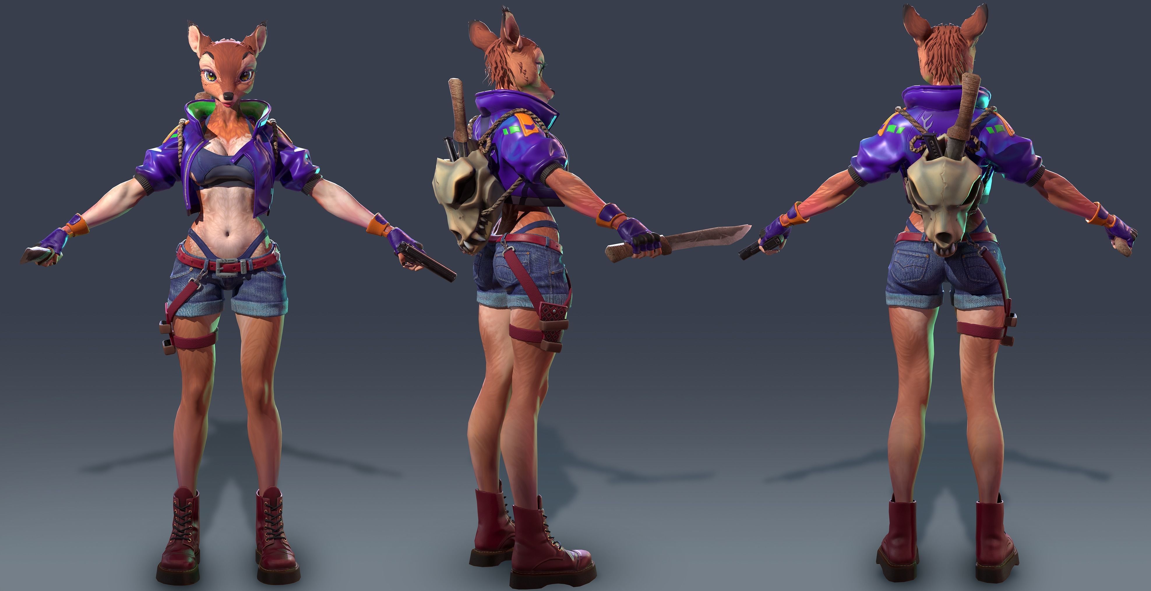 Deer girl Low-poly 3D model_6