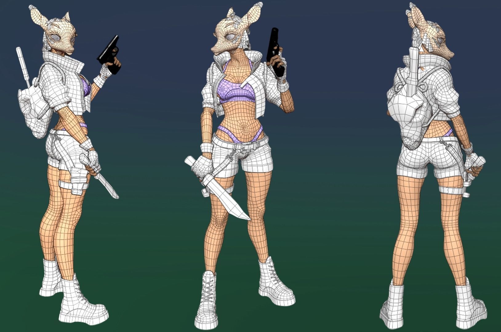 Deer girl Low-poly 3D model_12