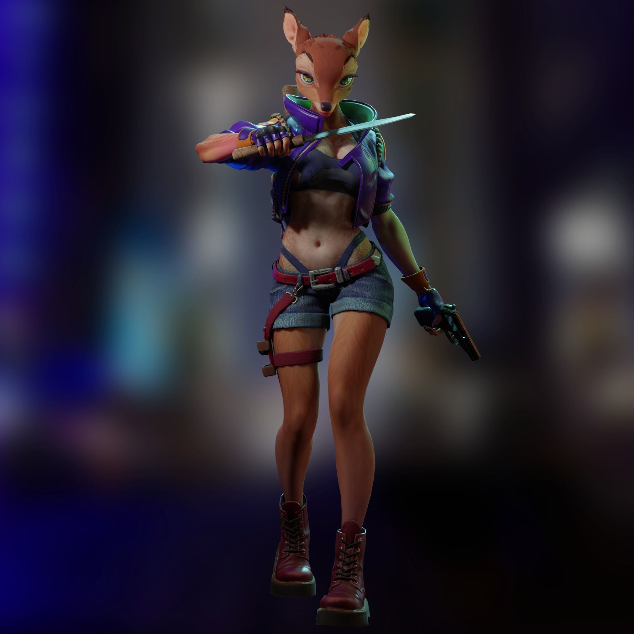 Deer girl Low-poly 3D model_10