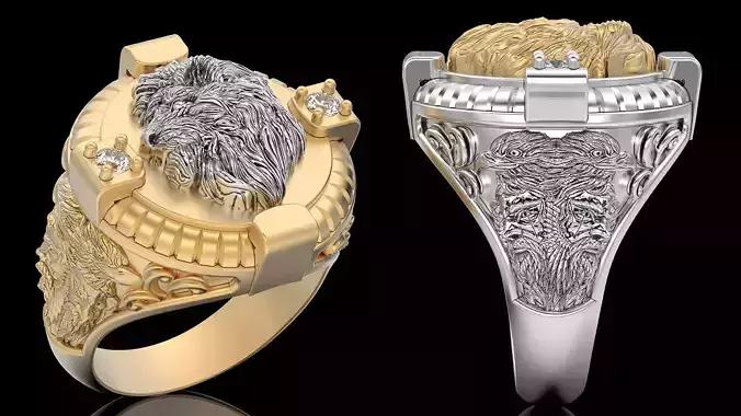 Lion ring silver gold printable jewelry 3D model