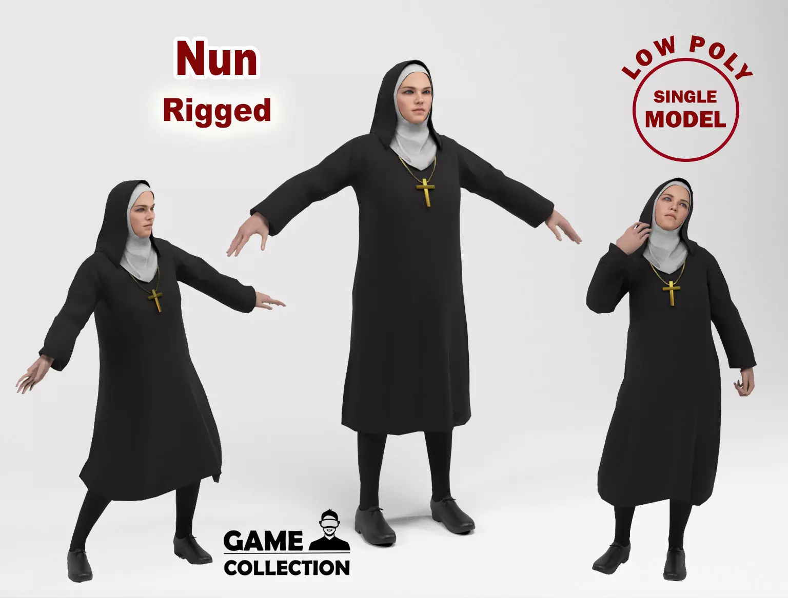 Nun 1 Low-poly 3D model_0