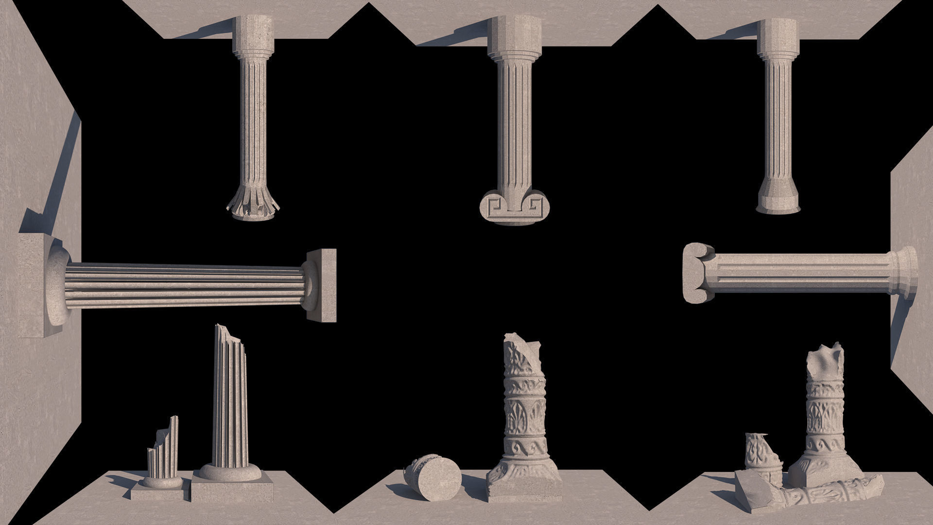 A collection of 17 ancient columns 3D model_3