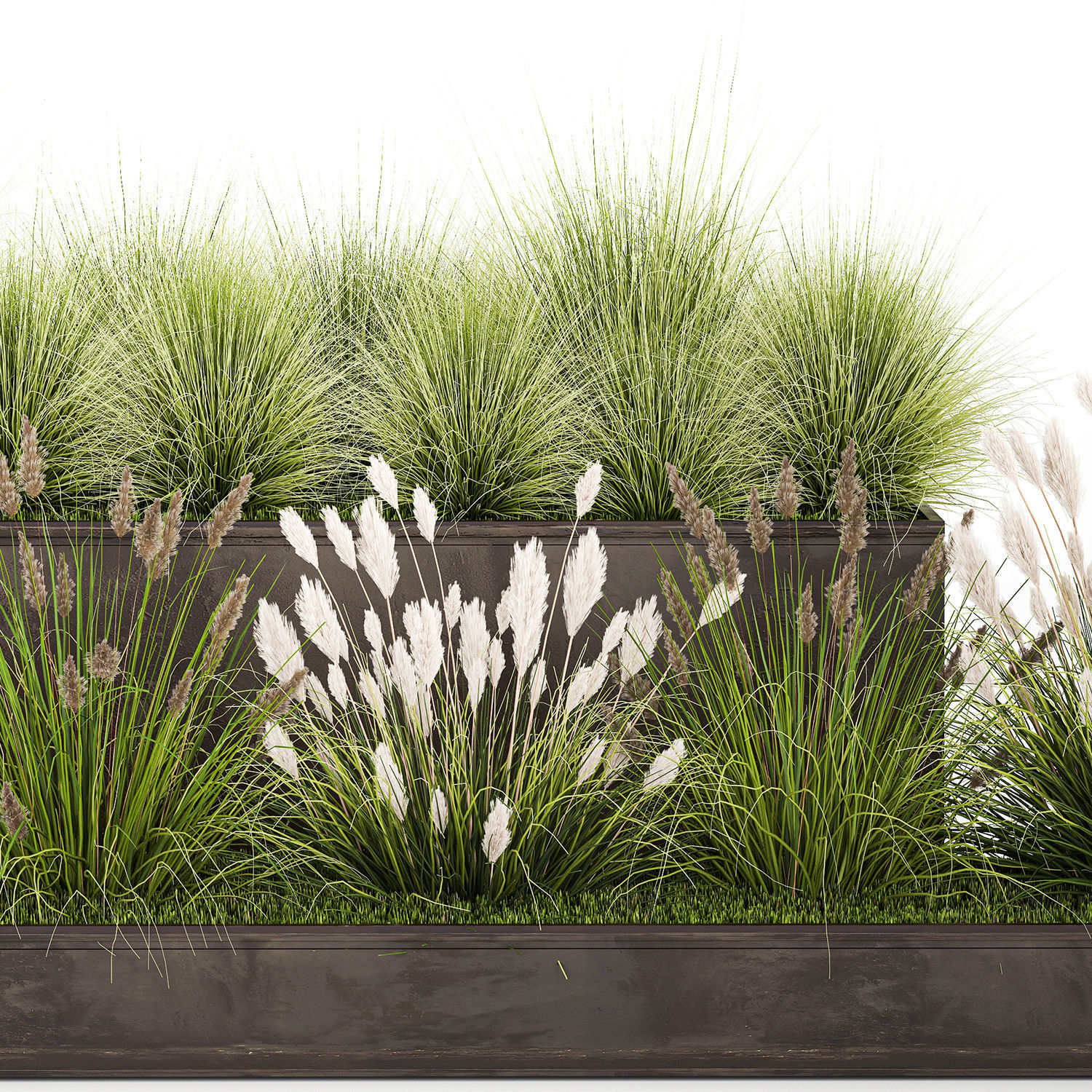 Grass and bushes in a rusty flowerbed 3D model_1