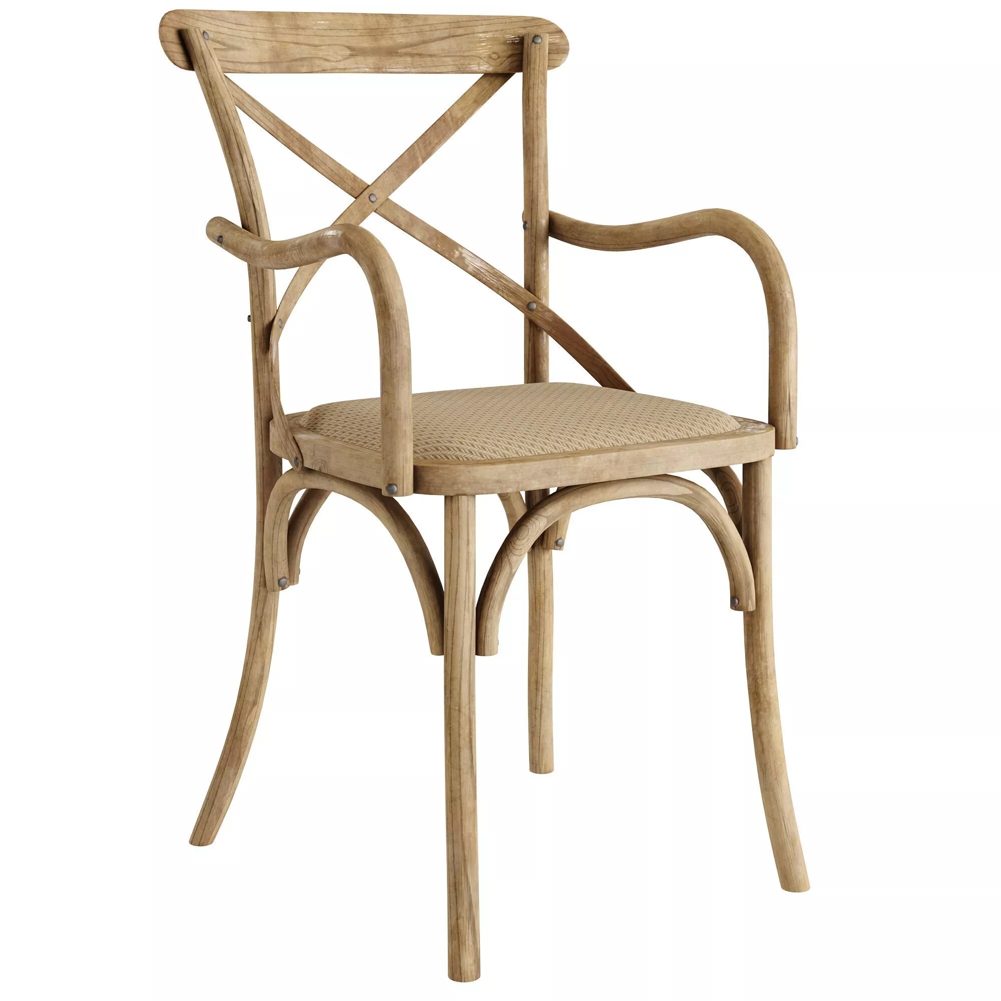 Syena Gray Wood And Rattan Armchair 3D model