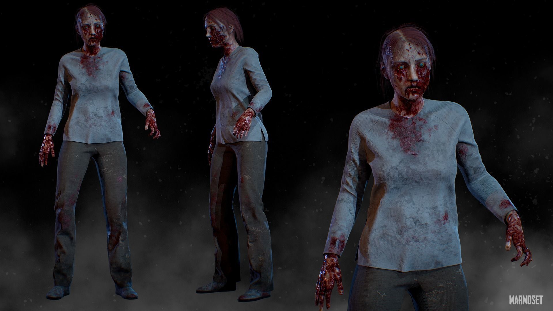Zombie Girl- Game Ready  Low-poly 3D model_3