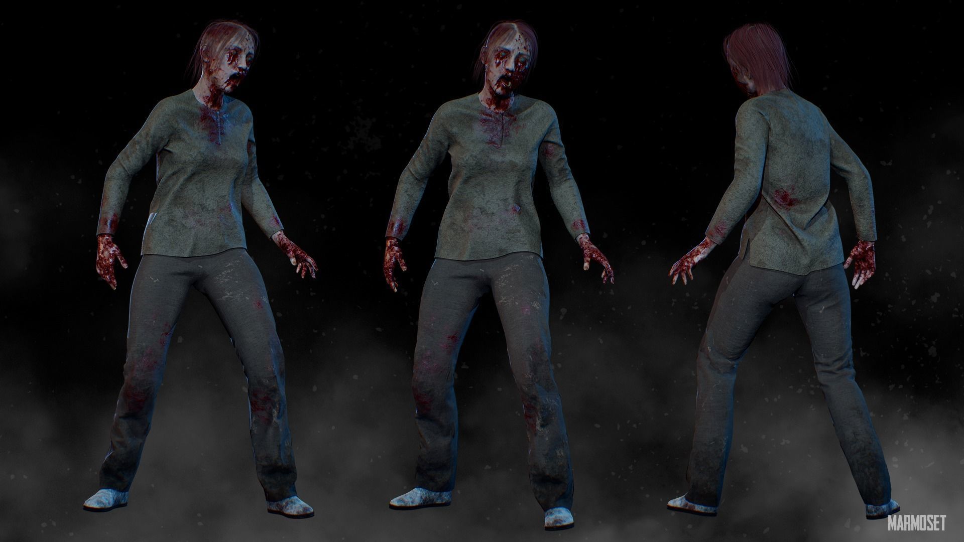 Zombie Girl- Game Ready  Low-poly 3D model_4