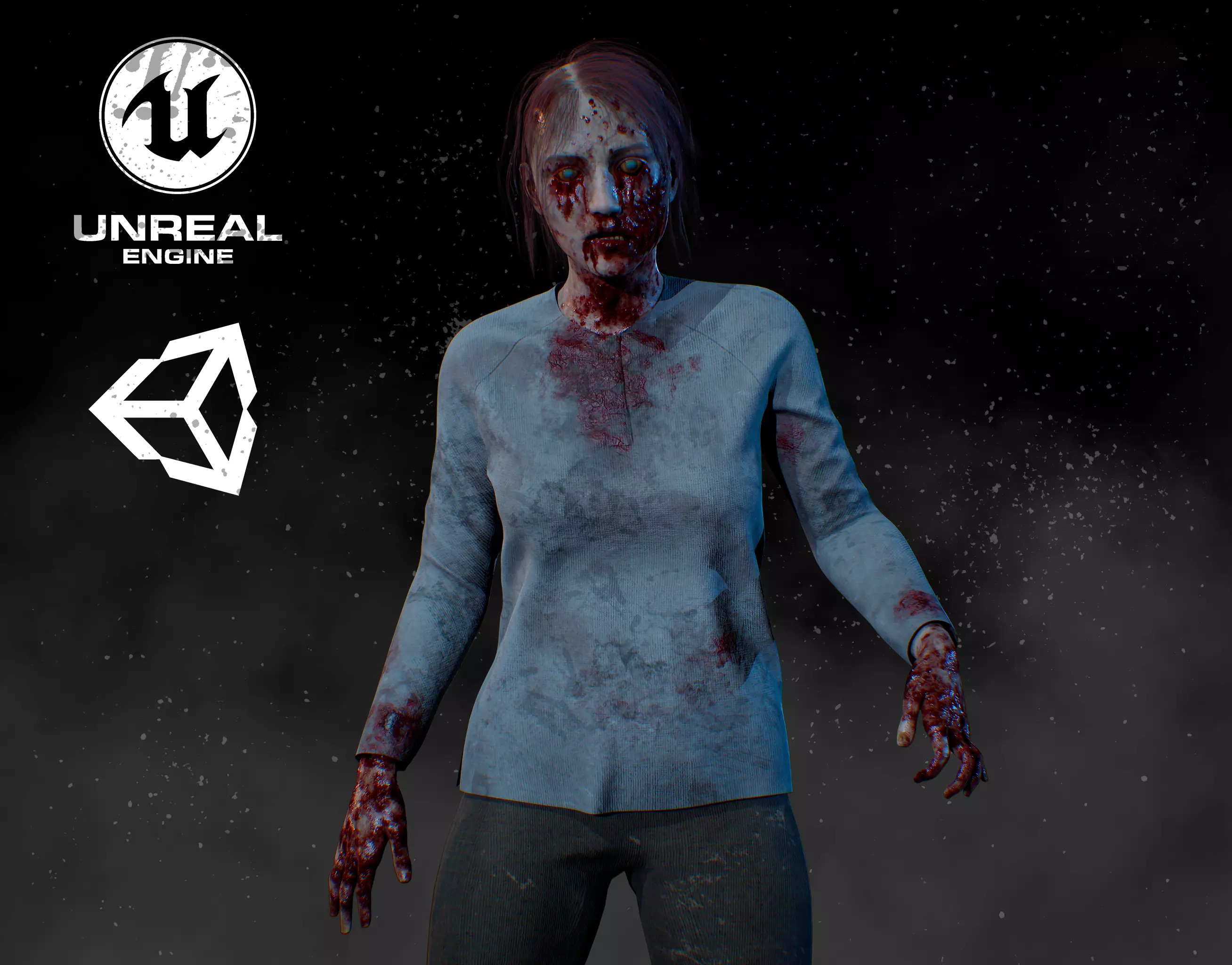 Zombie Girl- Game Ready  Low-poly 3D model_0