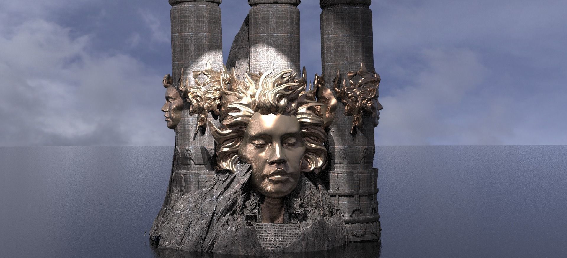 Fallen Angel cliffs 3 Dark versions Kitbash 3  3D model_1