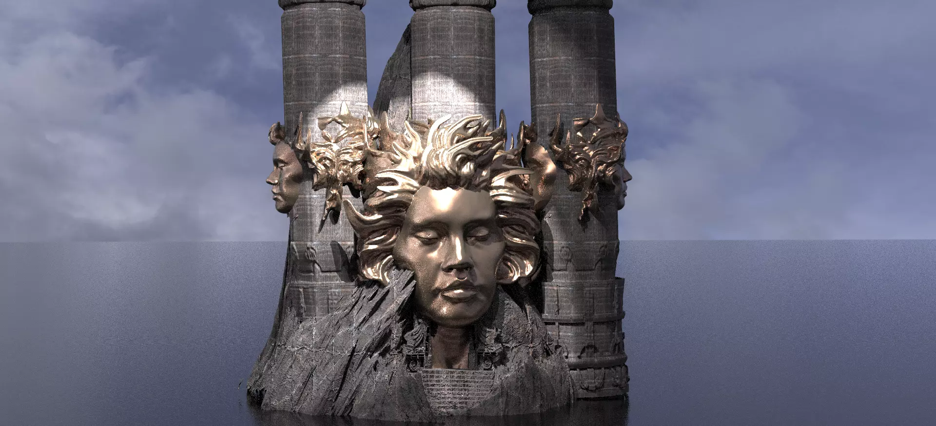 Fallen Angel cliffs 3 Dark versions Kitbash 3  3D model_0