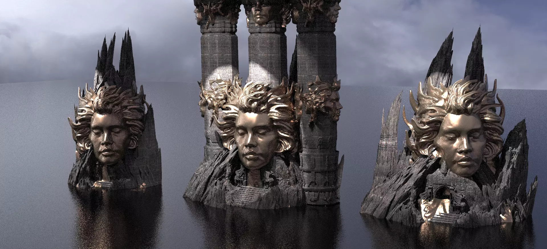 Fallen Angel Mountain Statue Kit bash 3D model_0