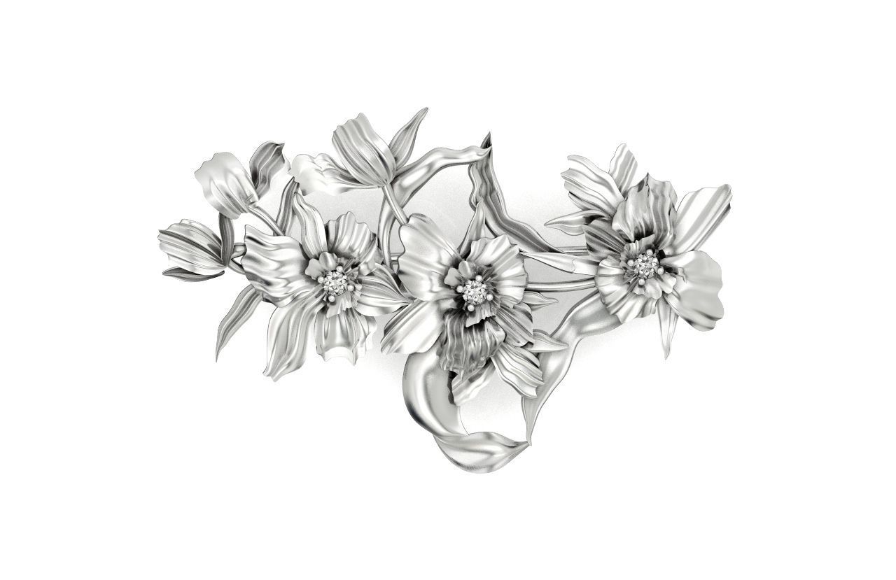 vintage brooch flower orchid 766 3D print model_34