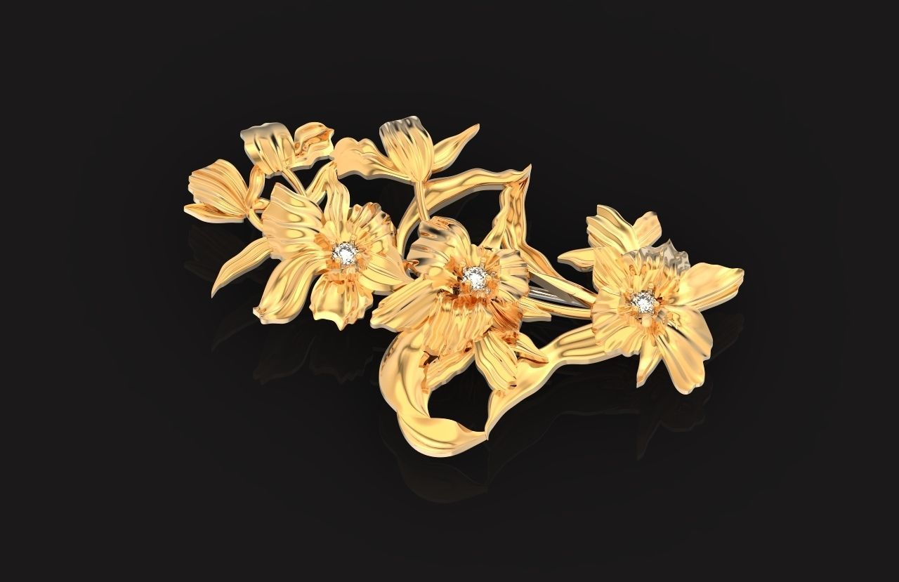 vintage brooch flower orchid 766 3D print model_15