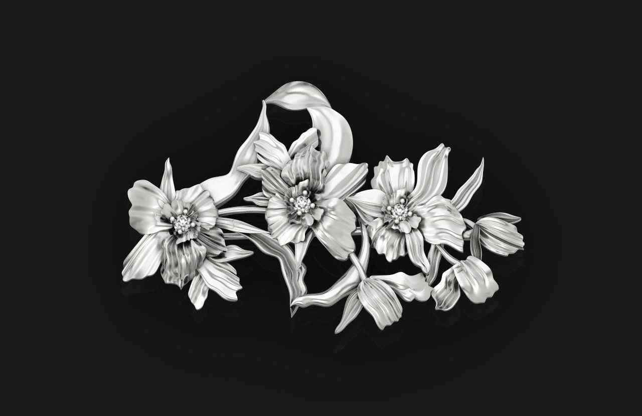 vintage brooch flower orchid 766 3D print model_37