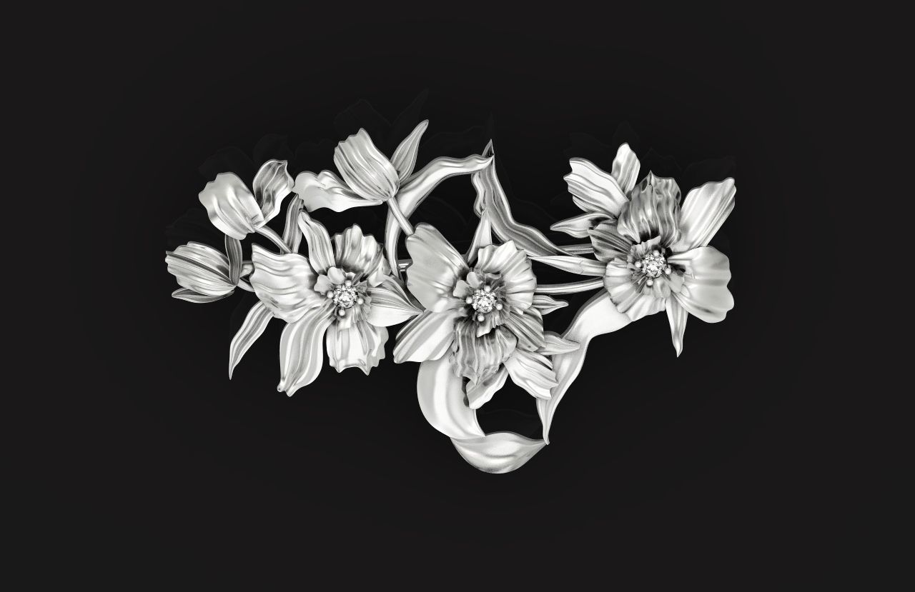 vintage brooch flower orchid 766 3D print model_33