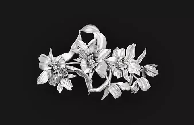 vintage brooch flower orchid 766 3D print model