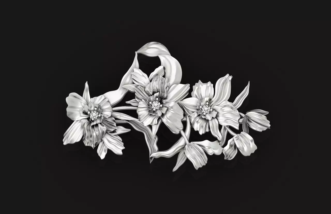 vintage brooch flower orchid 766 3D print model_0