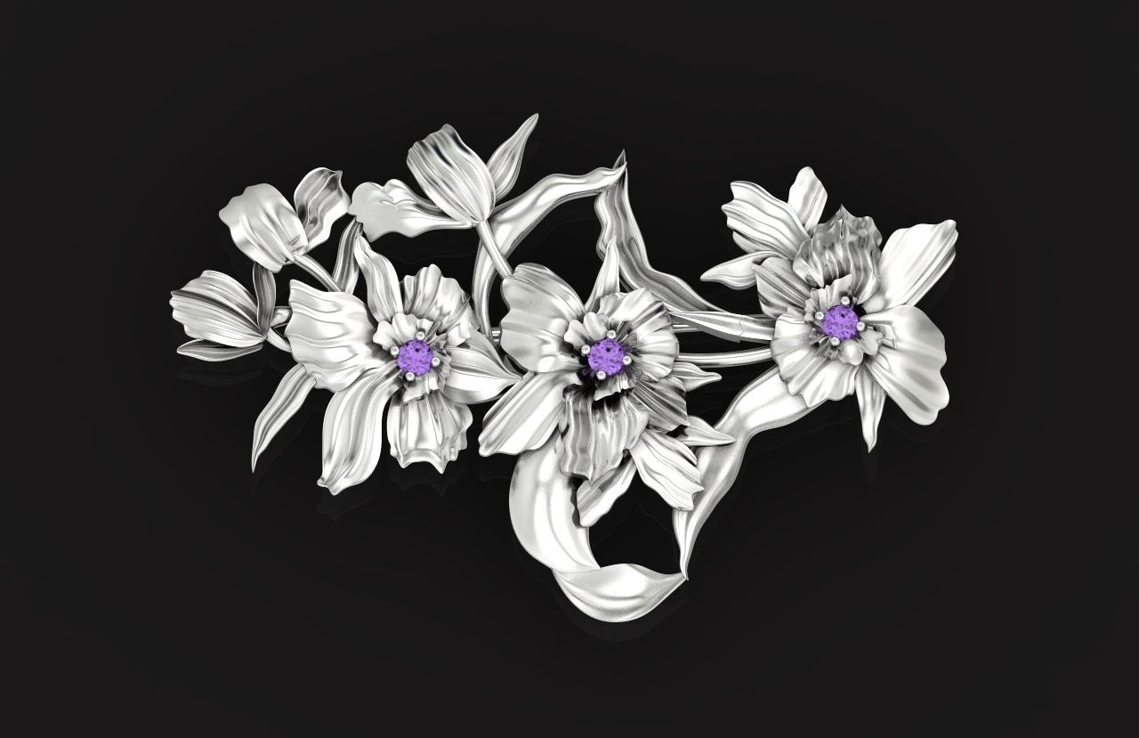 vintage brooch flower orchid 766 3D print model_17